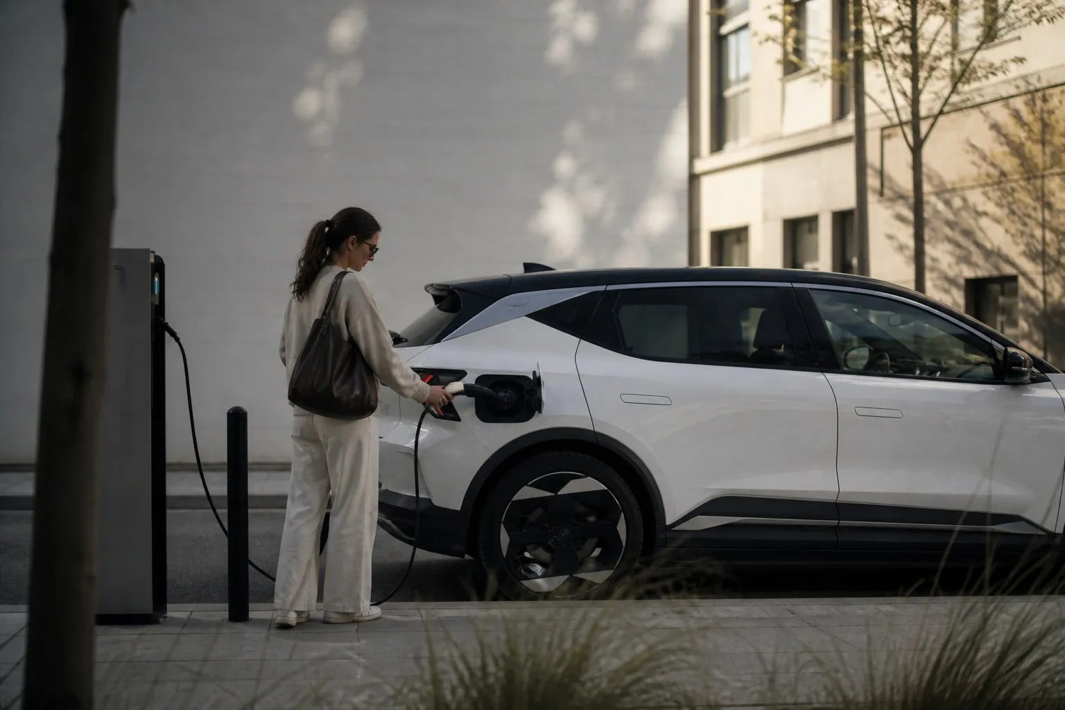 Tesla Model Y en recharge sur une borne urbaine